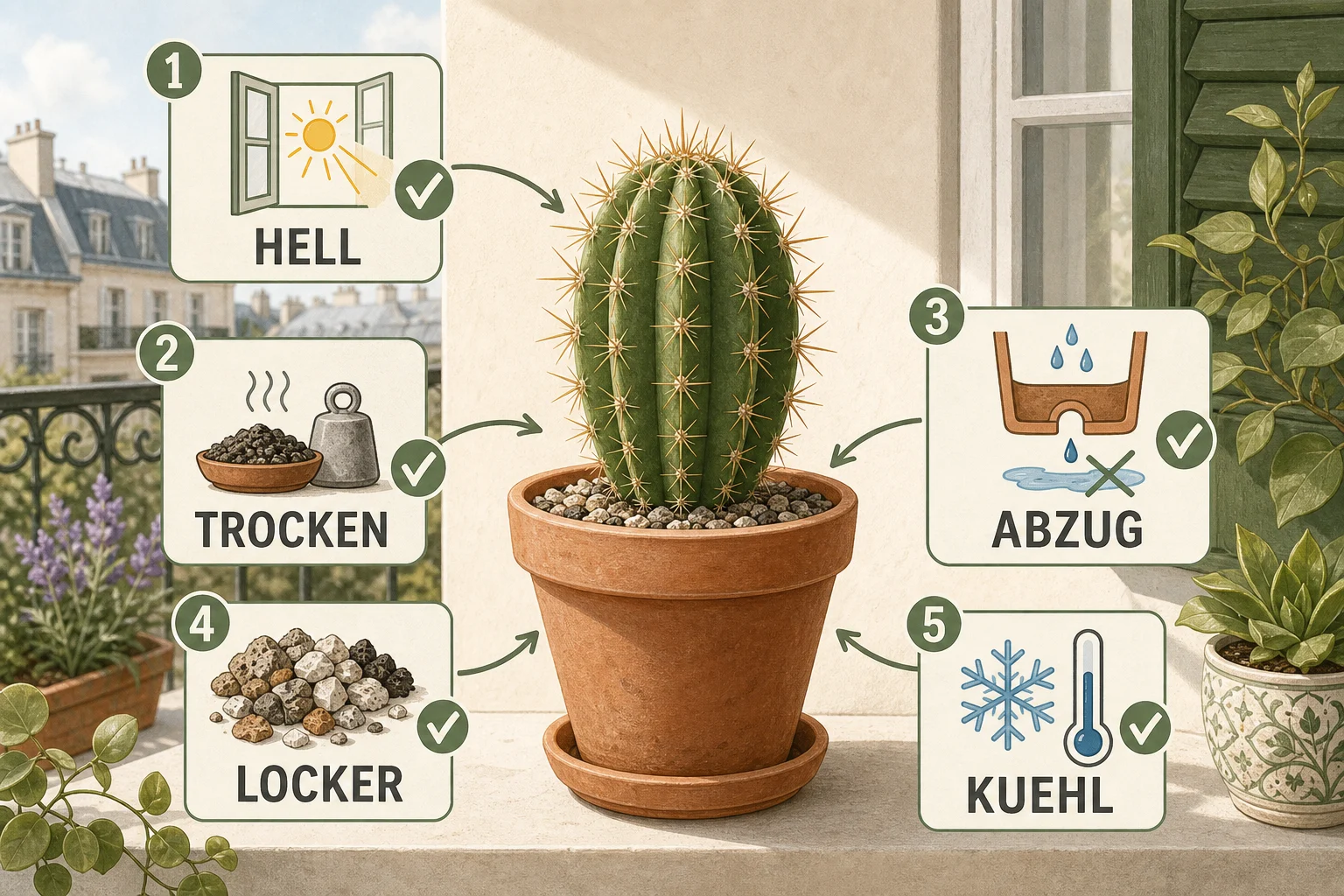 Infografik: Praktische Checkliste - Kakteen Pflege Gießen Überwintern: Anleitung, Tipps und häufige Fehler