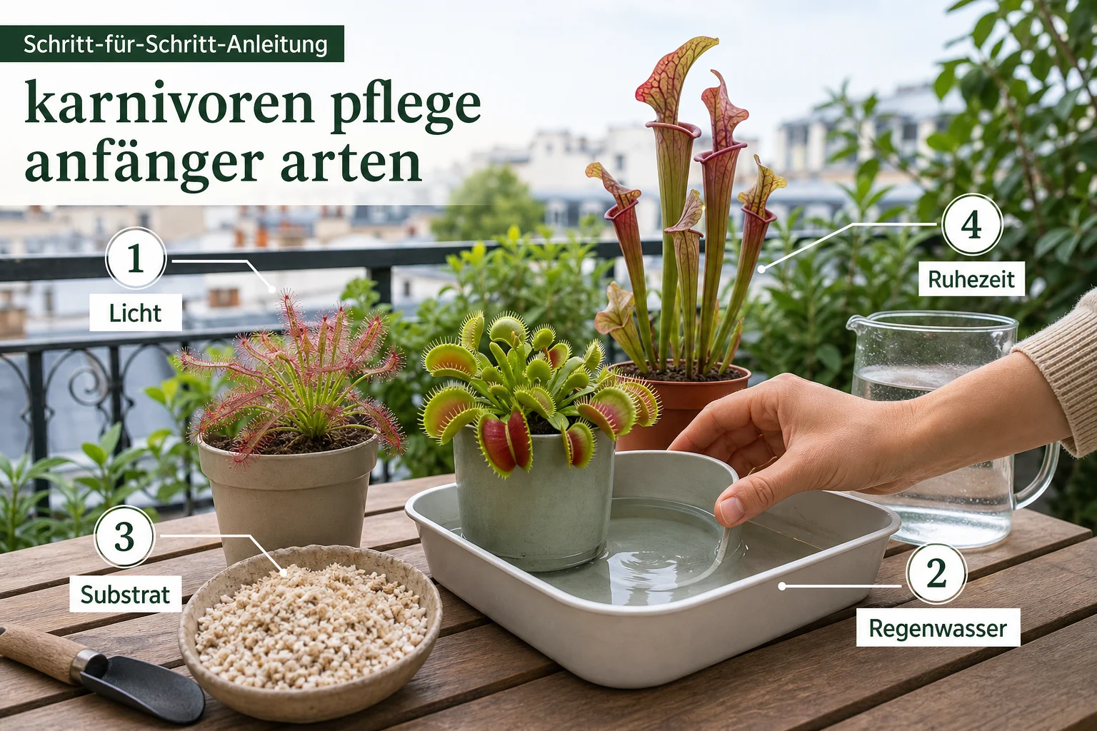 Erklärbild: Schritt-für-Schritt-Anleitung - Karnivoren Pflege Anfänger Arten: Anleitung, Tipps und häufige Fehler