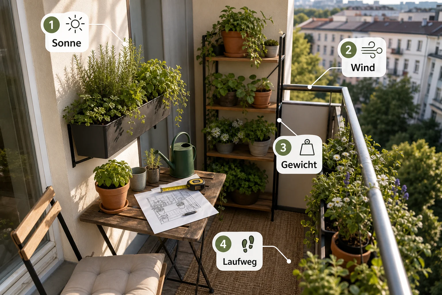 Infografik: Voraussetzungen, Standort und richtige Planung - Kleine Balkone Gestalten Pflanzen Platz: Anleitung, Tipps und häufige Fehler