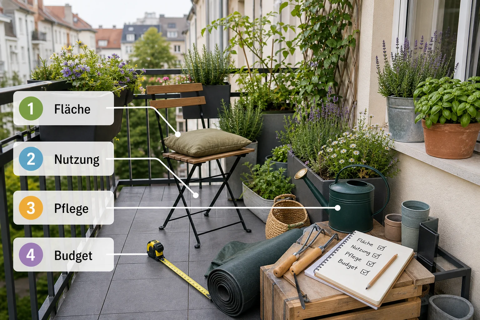 Infografik: Checkliste vor der Umsetzung - Kleine Balkone Gestalten Pflanzen Platz: Anleitung, Tipps und häufige Fehler