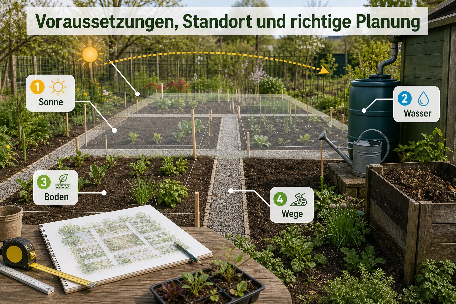 Infografik: Voraussetzungen, Standort und richtige Planung - Kleingarten Gestalten Ideen Anfänger: Anleitung, Tipps und häufige Fehler