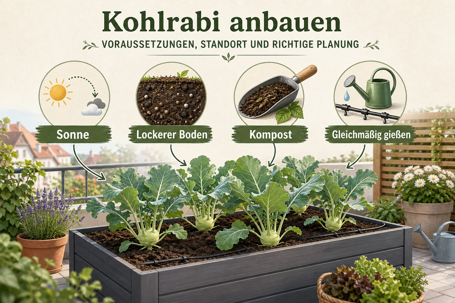 Infografik: Voraussetzungen, Standort und richtige Planung für Kohlrabi - Kohlrabi anbauen: Zeitpunkt planen und richtig ernten