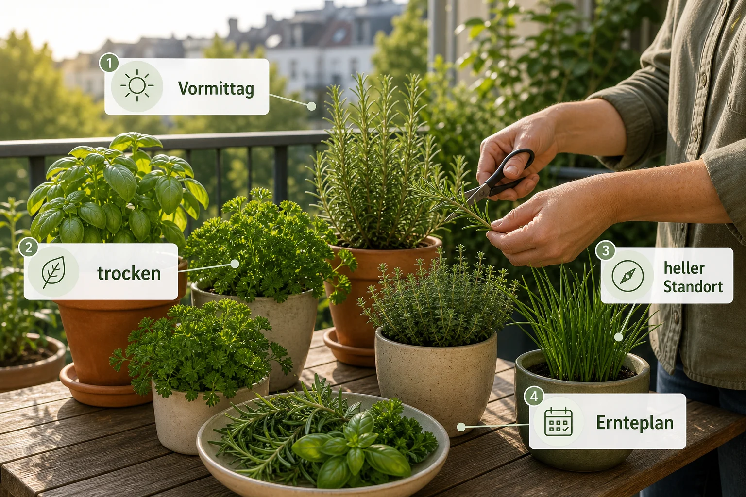 Infografik: Voraussetzungen, Standort und richtige Planung - Kräuter Ernten Zeitpunkt Vormittag: Anleitung, Tipps und häufige Fehler