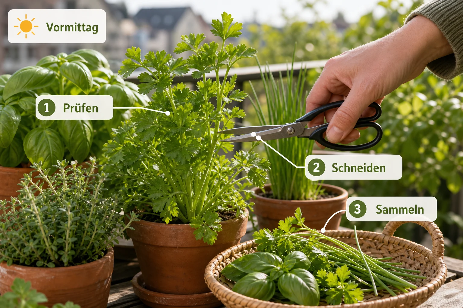 Infografik: Schritt-für-Schritt-Anleitung - Kräuter Ernten Zeitpunkt Vormittag: Anleitung, Tipps und häufige Fehler
