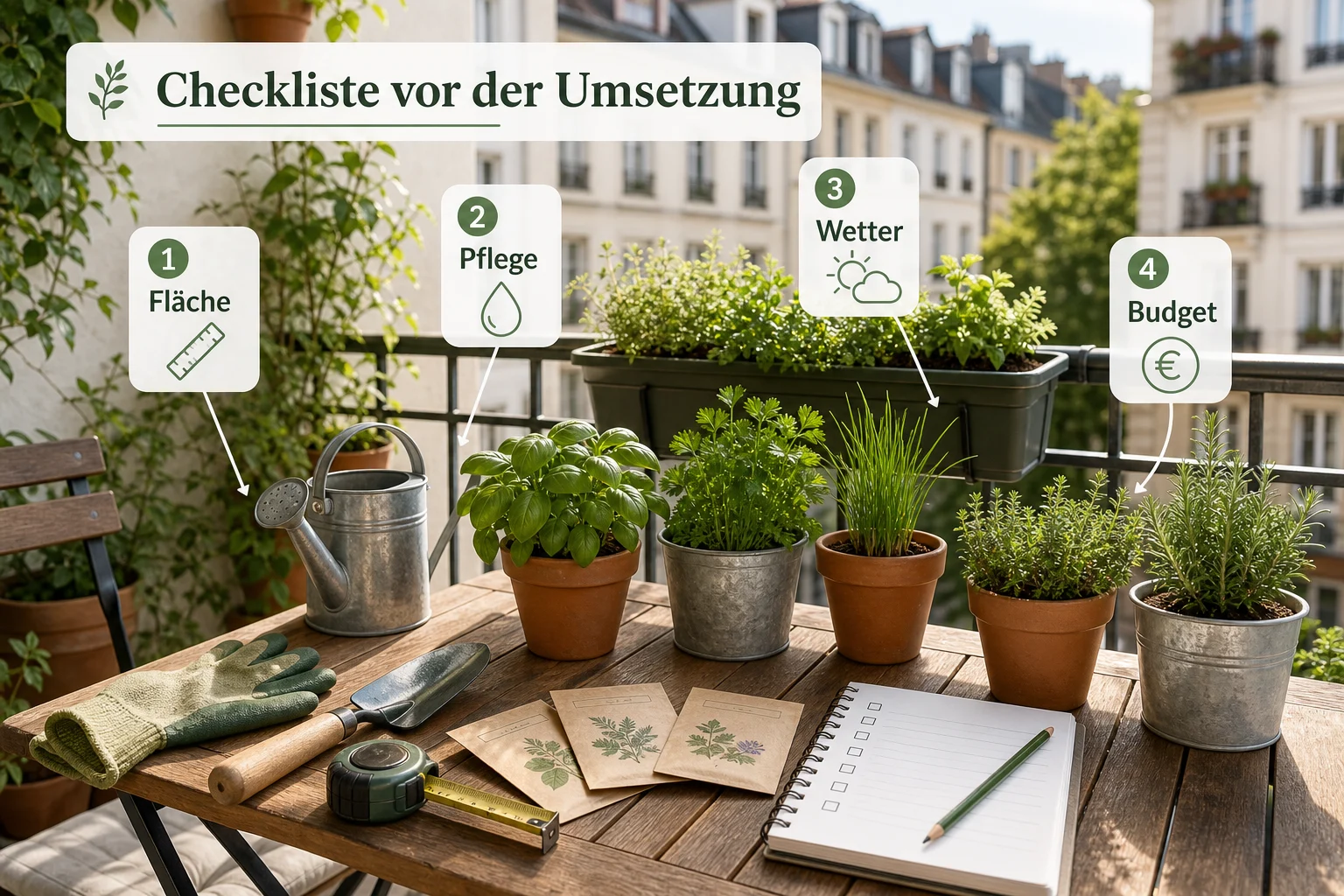 Infografik: Checkliste vor der Umsetzung - Kräutergarten Anlegen Anfänger Balkon: Anleitung, Tipps und häufige Fehler
