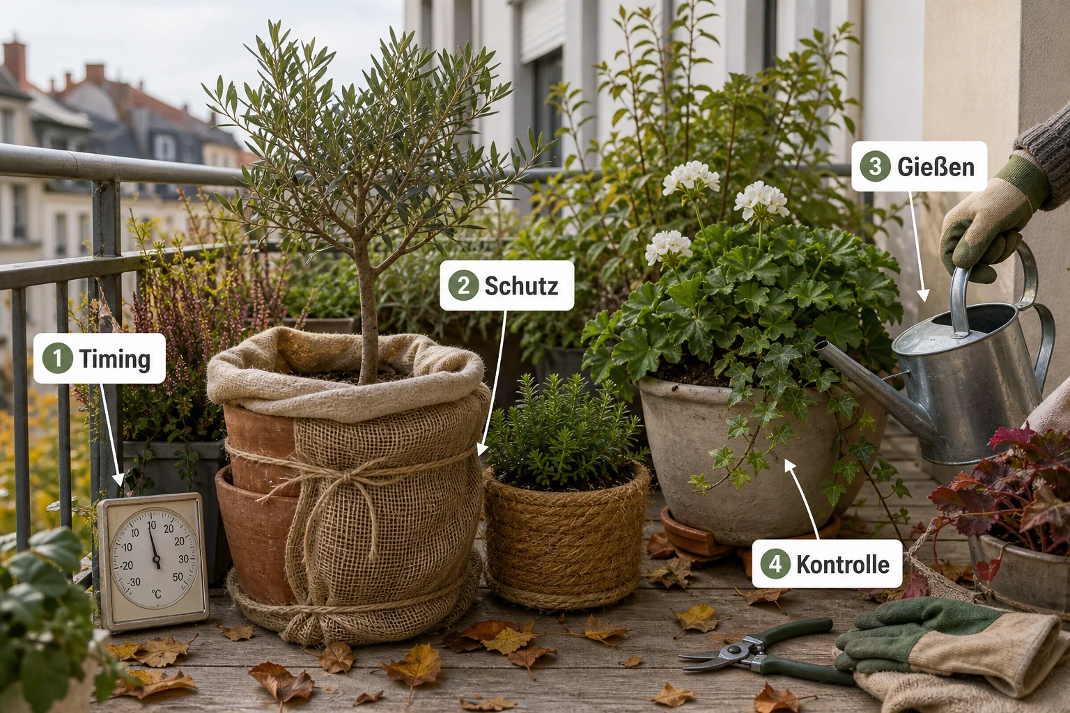 Infografik: Pflege, Timing und saisonale Besonderheiten - Kübelpflanzen Balkon Winterfest Machen: Anleitung, Tipps und häufige Fehler