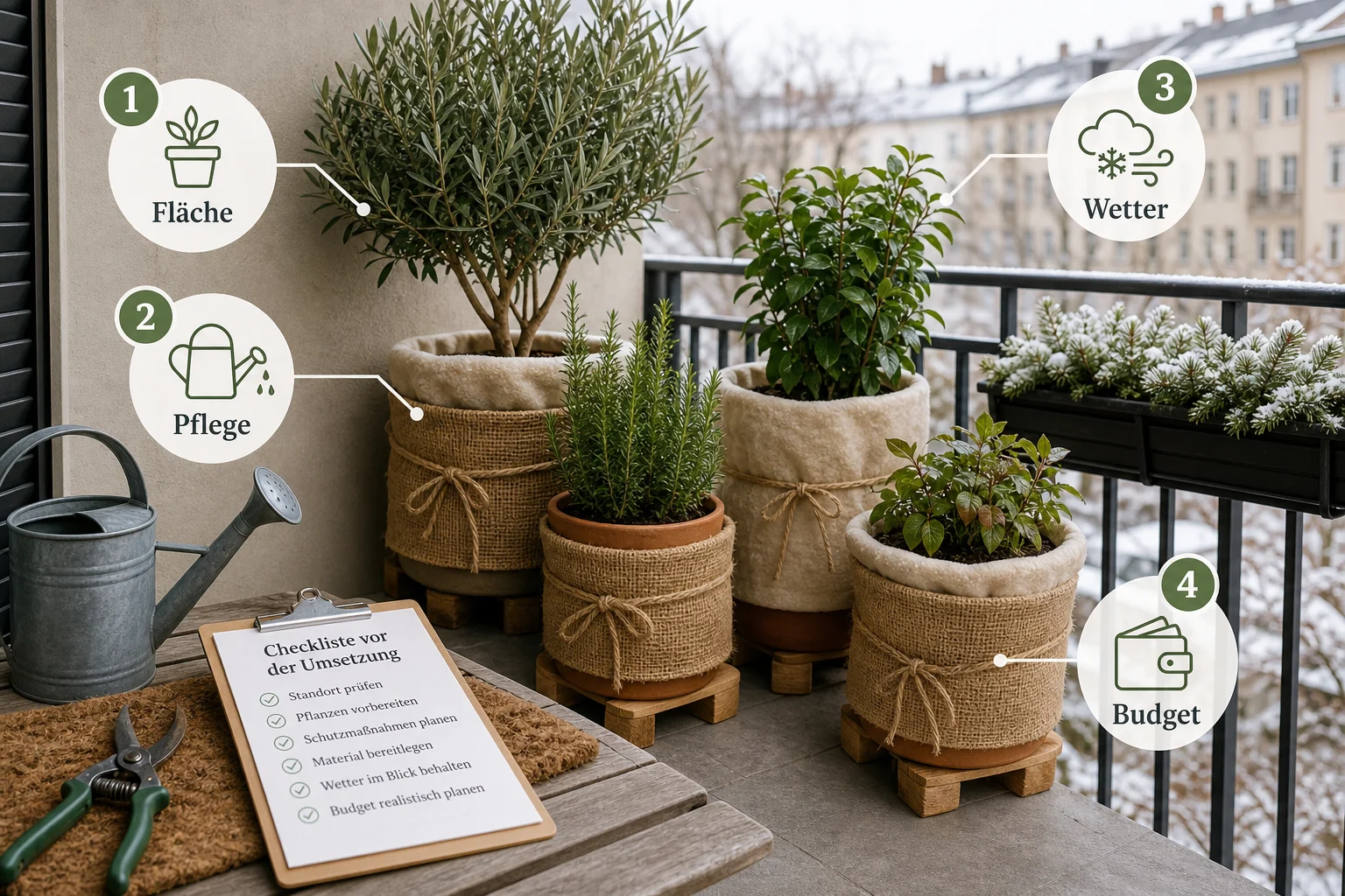 Infografik: Checkliste vor der Umsetzung - Kübelpflanzen Balkon Winterfest Machen: Anleitung, Tipps und häufige Fehler