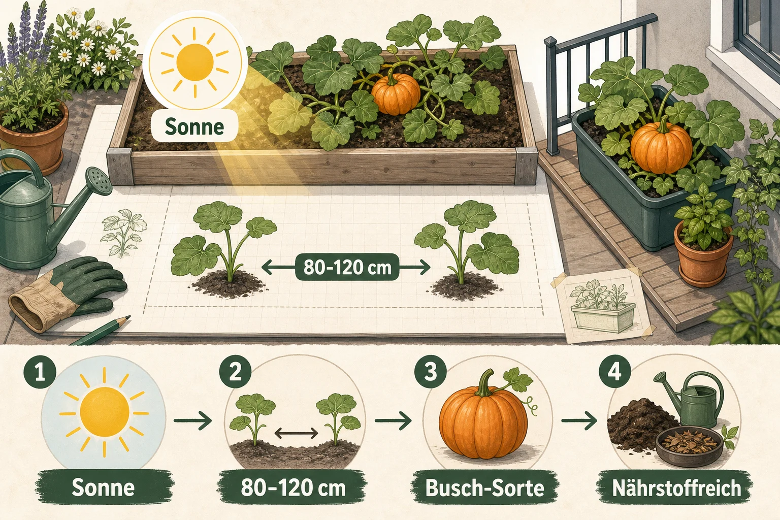 Infografik: Voraussetzungen, Standort und richtige Planung - Kürbis Pflanzen Abstand Sorte Anfänger: Anleitung, Tipps und häufige Fehler