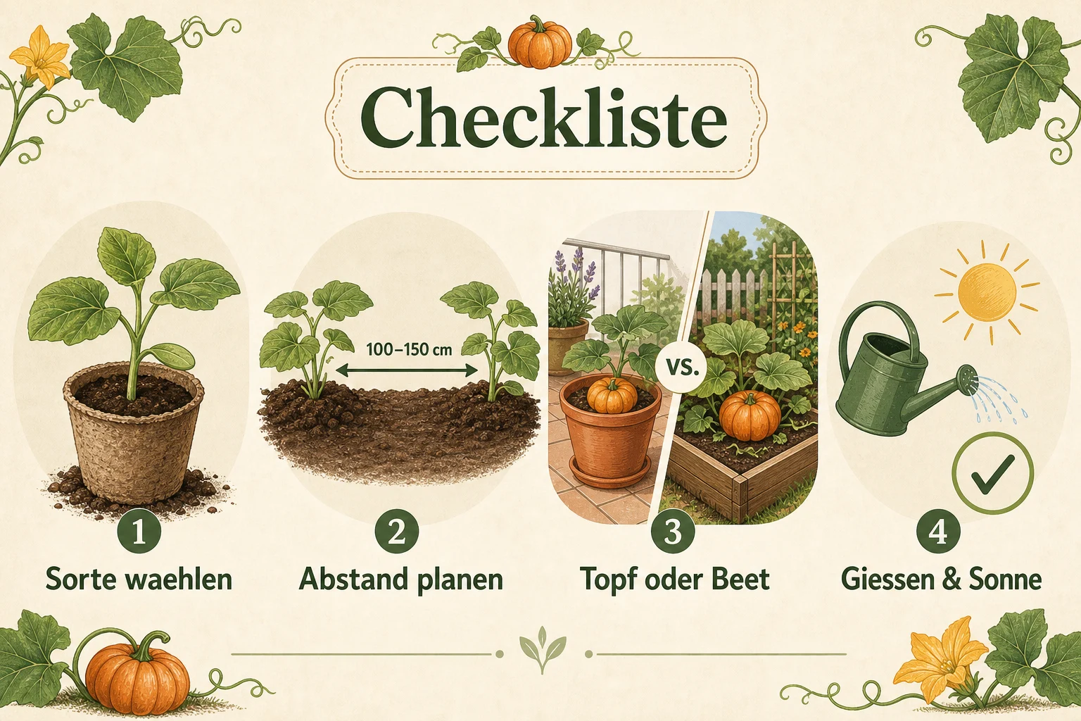 Infografik: Praktische Checkliste - Kürbis Pflanzen Abstand Sorte Anfänger: Anleitung, Tipps und häufige Fehler