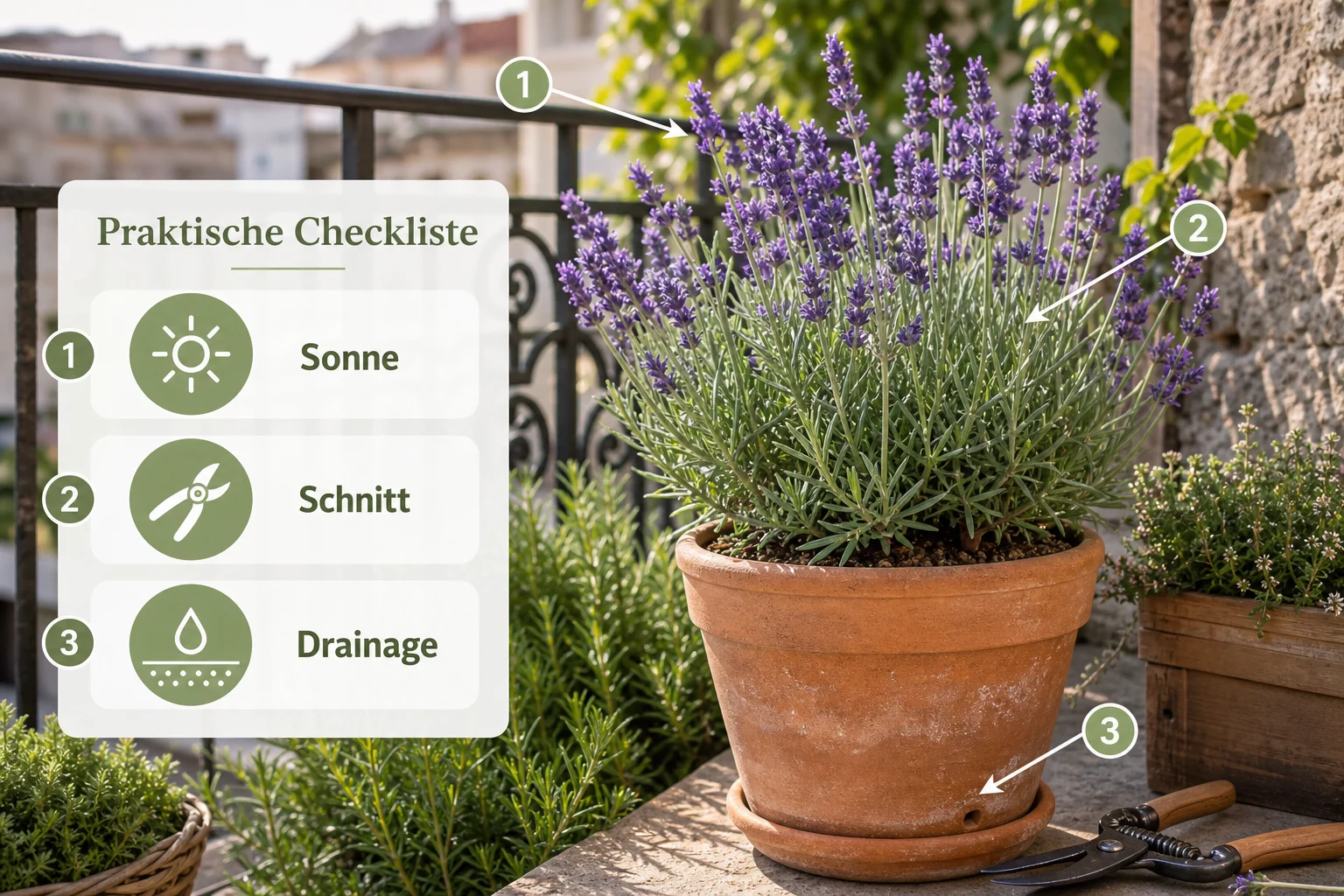 Infografik: Praktische Checkliste - Lavendel Pflege Schneiden Standort: Anleitung, Tipps und häufige Fehler