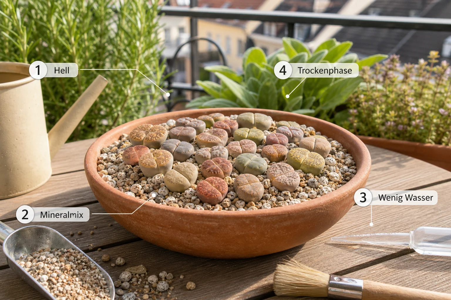 Erklärbild: Schritt-für-Schritt-Anleitung - Lithops Pflege Lebende Steine: Anleitung, Tipps und häufige Fehler