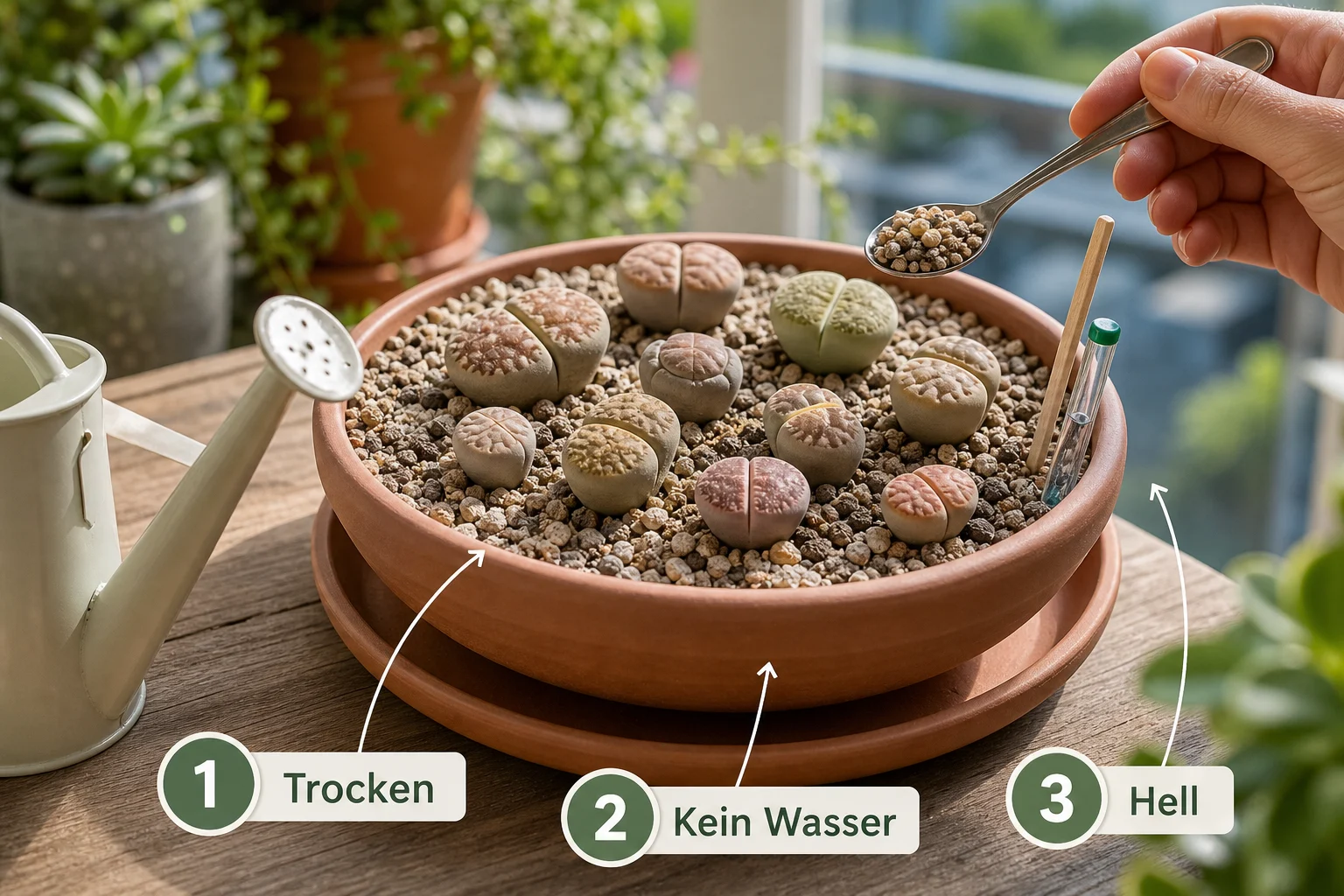 Erklärbild: Häufige Fehler und wie Sie sie vermeiden - Lithops Pflege Lebende Steine: Anleitung, Tipps und häufige Fehler