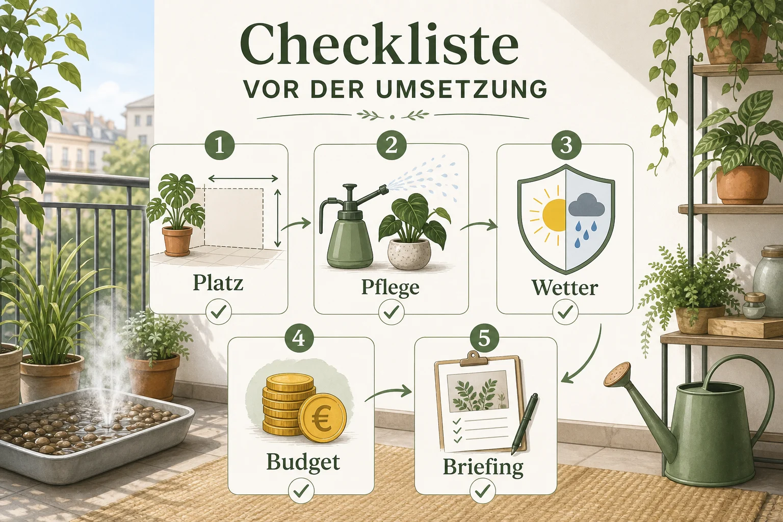 Infografik: Checkliste vor der Umsetzung - Luftfeuchtigkeit Zimmerpflanzen Erhöhen Tipps: Anleitung, Tipps und häufige Fehler