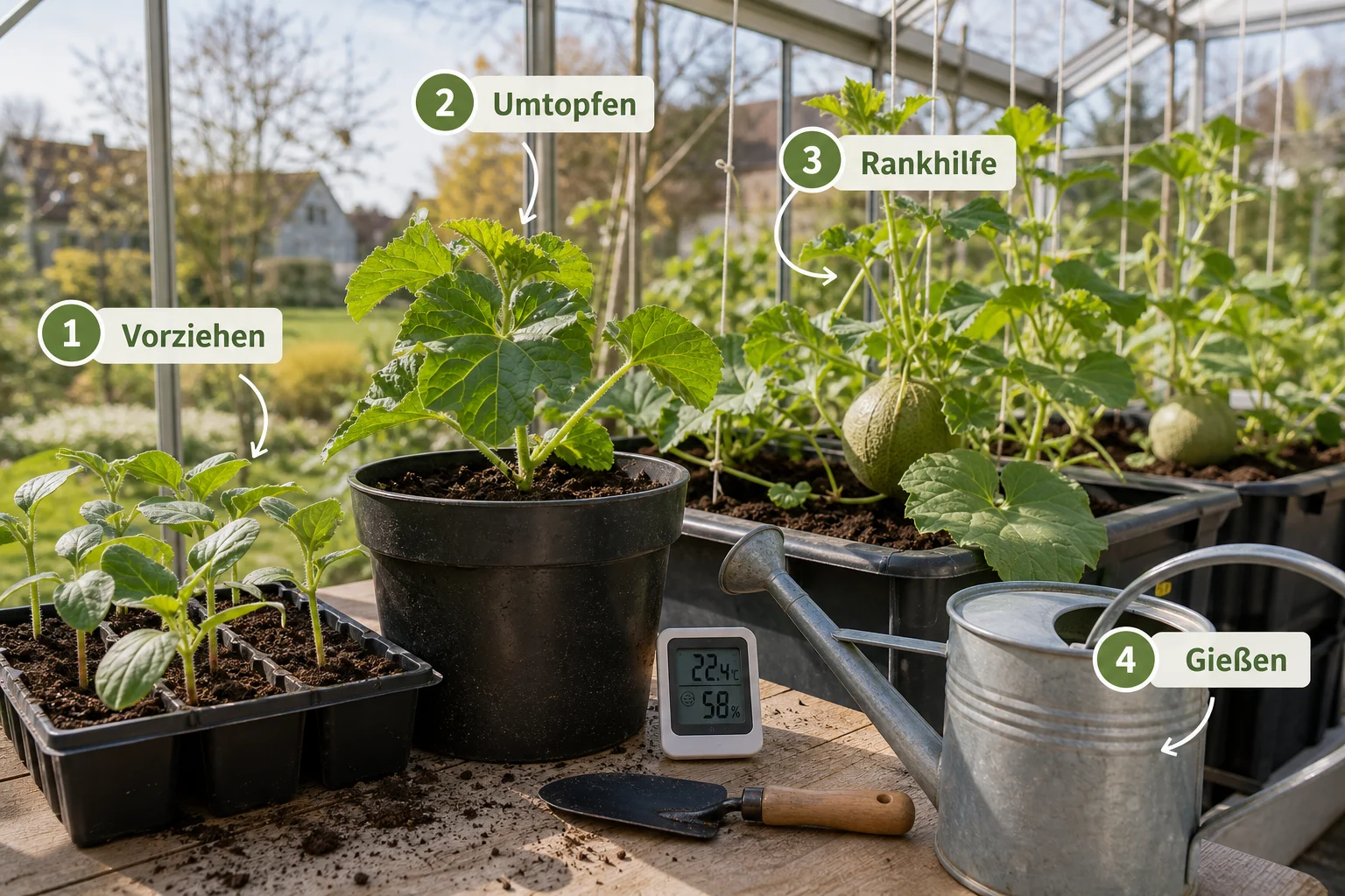 Erklärbild: Schritt-für-Schritt-Anleitung - Melonen Anbauen Deutschland Gewächshaus: Anleitung, Tipps und häufige Fehler