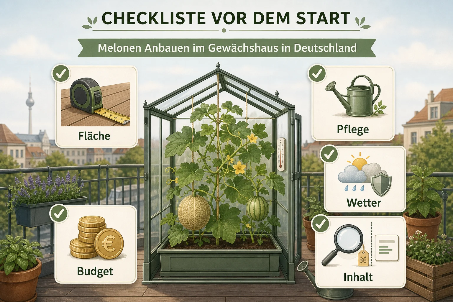 Infografik: Checkliste vor der Umsetzung - Melonen Anbauen Deutschland Gewächshaus: Anleitung, Tipps und häufige Fehler