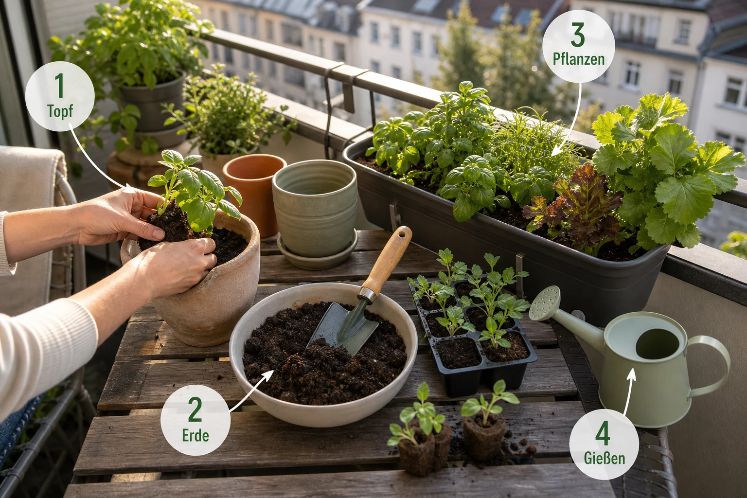Infografik: Schritt-für-Schritt-Anleitung - Micro Gardening Balkon Anfänger: Anleitung, Tipps und häufige Fehler