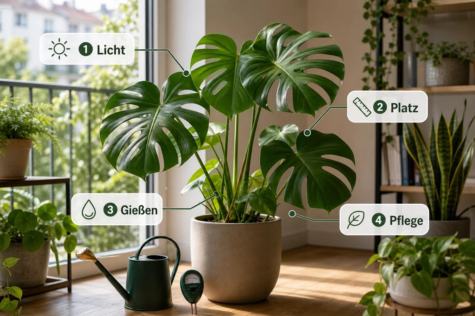 Infografik: Auswahlkriterien für Beliebte Zimmerpflanzen - Monstera Pflege Standort Gießen Tipps: Anleitung, Tipps und häufige Fehler