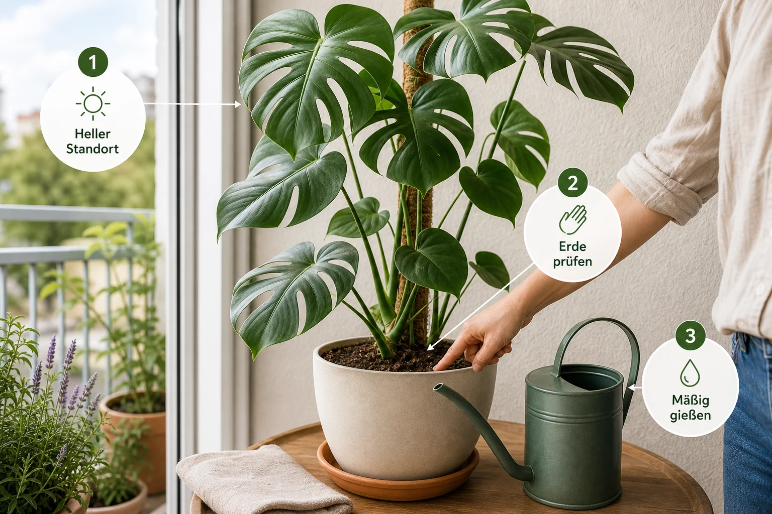 Infografik: Schritt-für-Schritt-Anleitung - Monstera Pflege Standort Gießen Tipps: Anleitung, Tipps und häufige Fehler
