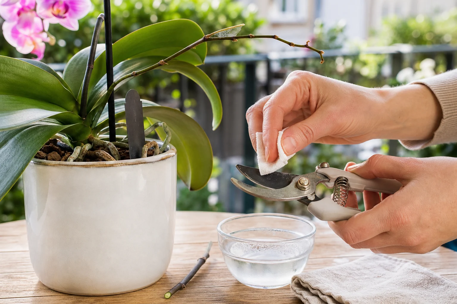 Foto: 2. Werkzeug reinigen und sauber schneiden - Orchideen nach Blüte pflegen schneiden: Anleitung, Tipps und häufige Fehler