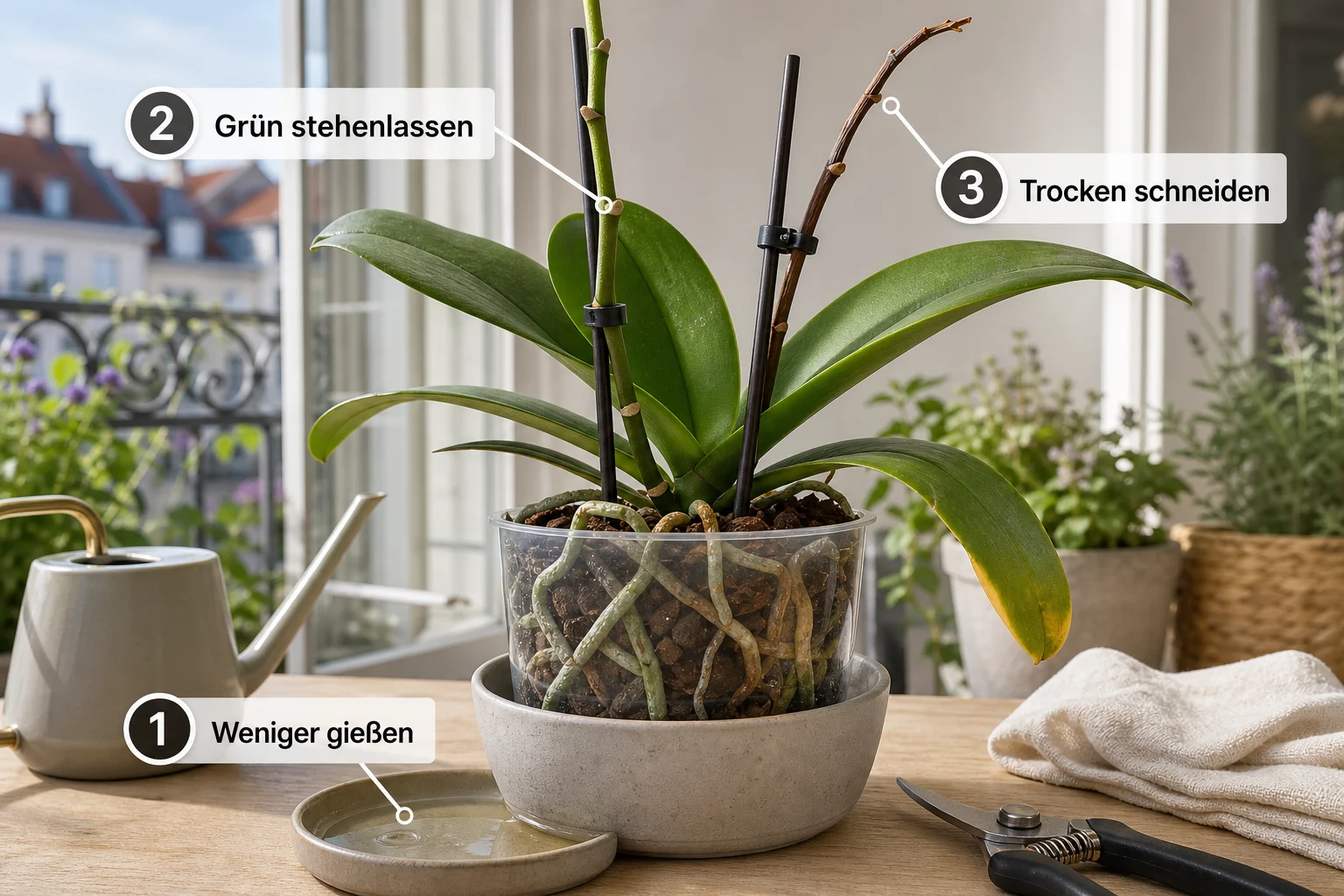 Erklärbild: Häufige Fehler und wie Sie sie vermeiden - Orchideen nach Blüte pflegen schneiden: Anleitung, Tipps und häufige Fehler