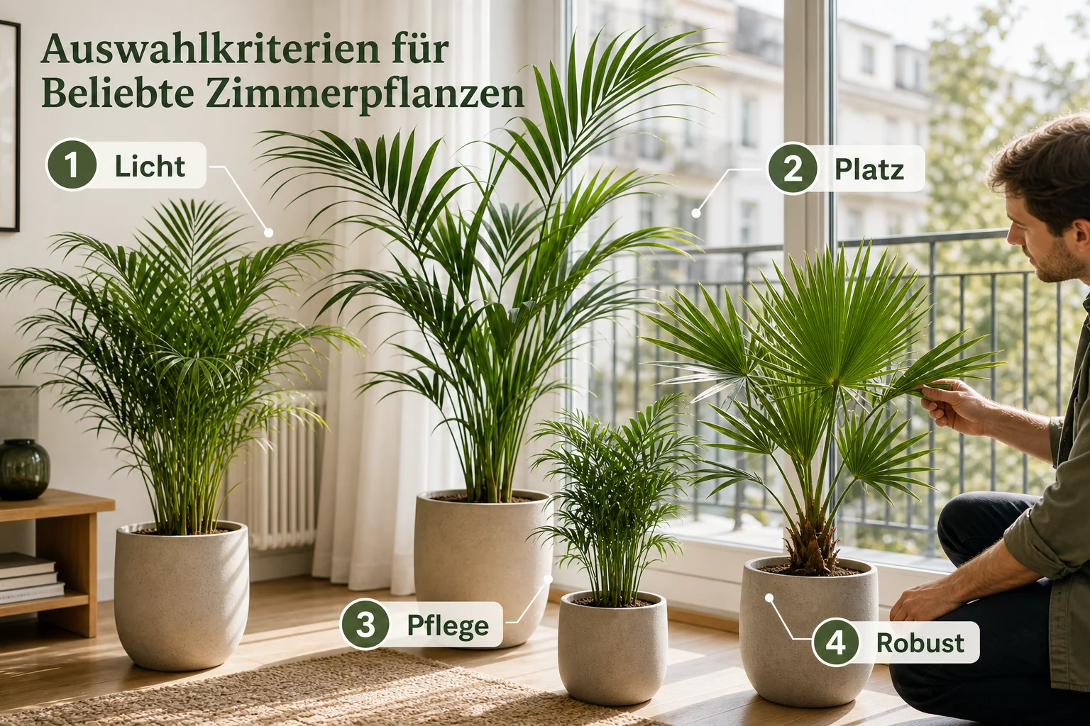 Infografik: Auswahlkriterien für Beliebte Zimmerpflanzen - Palmen Zimmer Pflege Arten Anfänger: Anleitung, Tipps und häufige Fehler