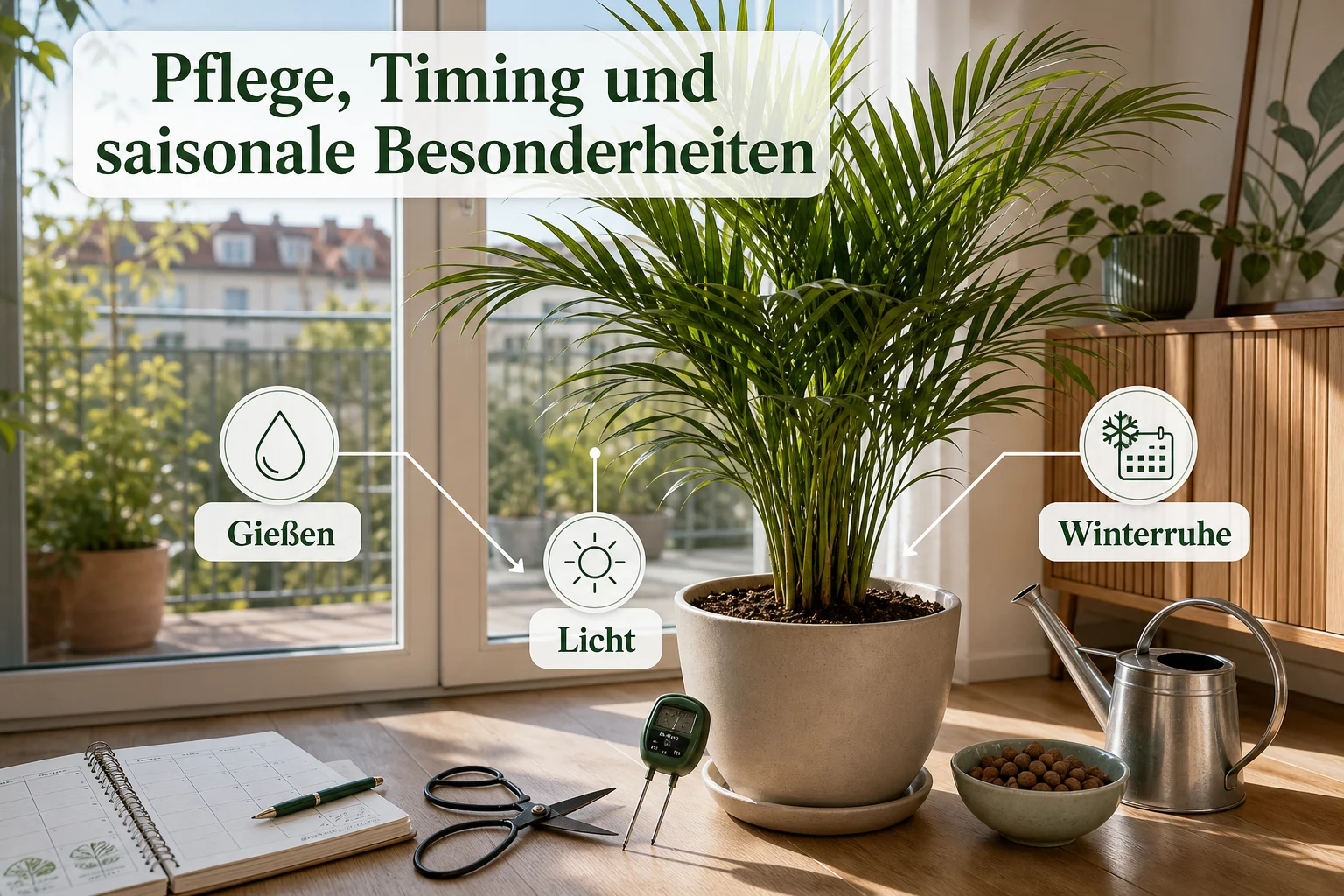 Infografik: Pflege, Timing und saisonale Besonderheiten - Palmen Zimmer Pflege Arten Anfänger: Anleitung, Tipps und häufige Fehler