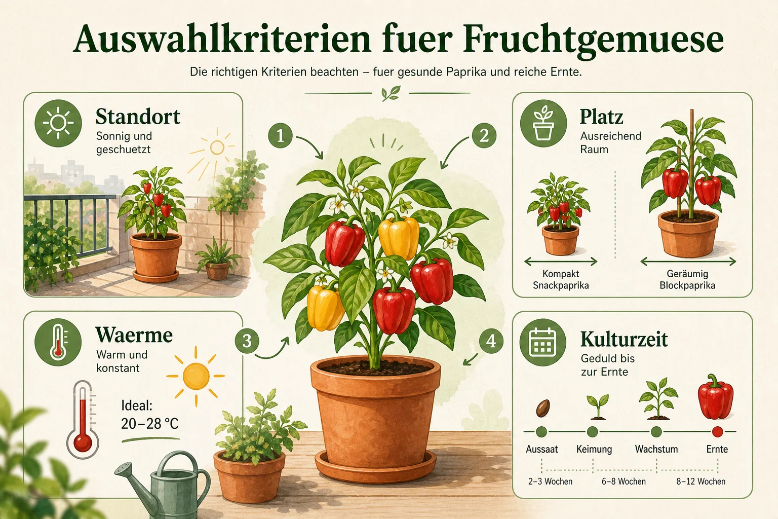 Infografik: Auswahlkriterien für Fruchtgemüse - Paprika Aussaat Zeitpunkt Anleitung: Schritt für Schritt erklärt