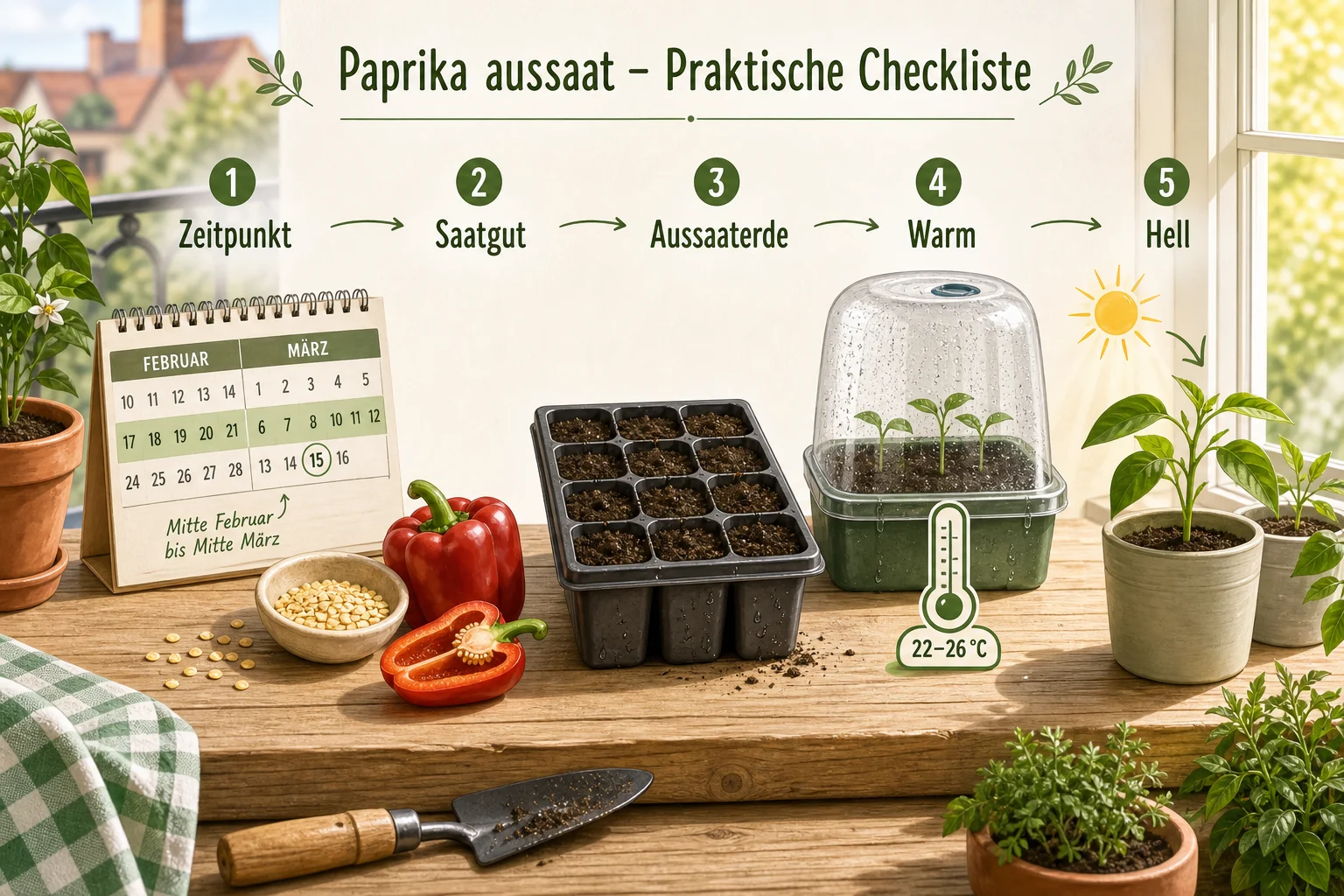 Infografik: Praktische Checkliste - Paprika Aussaat Zeitpunkt Anleitung: Schritt für Schritt erklärt