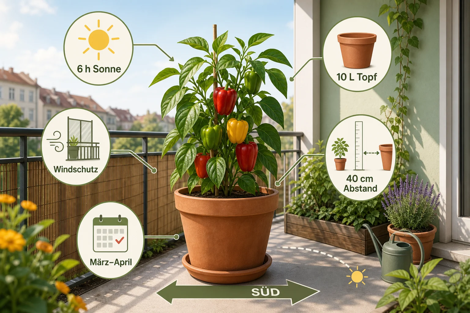 Infografik: Voraussetzungen, Standort und richtige Planung - Paprika Pflanzen Balkon Sorte Pflege: Anleitung, Tipps und häufige Fehler