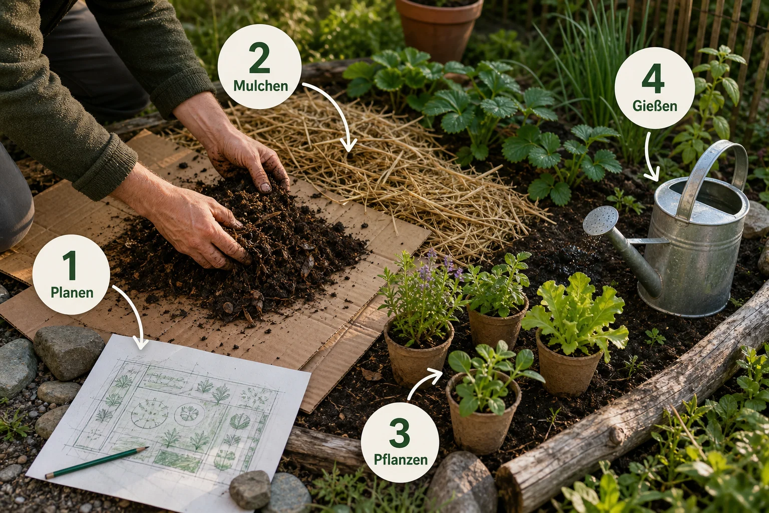 Infografik: Schritt-für-Schritt-Anleitung - Permakultur Garten Anlegen Anfänger: Anleitung, Tipps und häufige Fehler