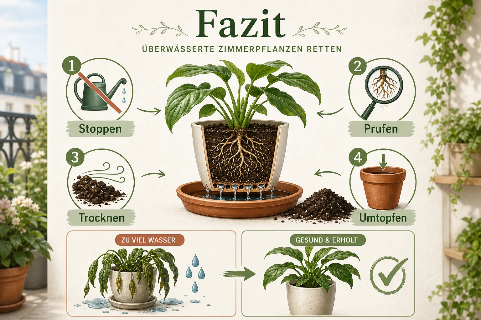 Infografik: Fazit - Pflanzen Retten Übergossen Anleitung: Schritt-für-Schritt erklärt