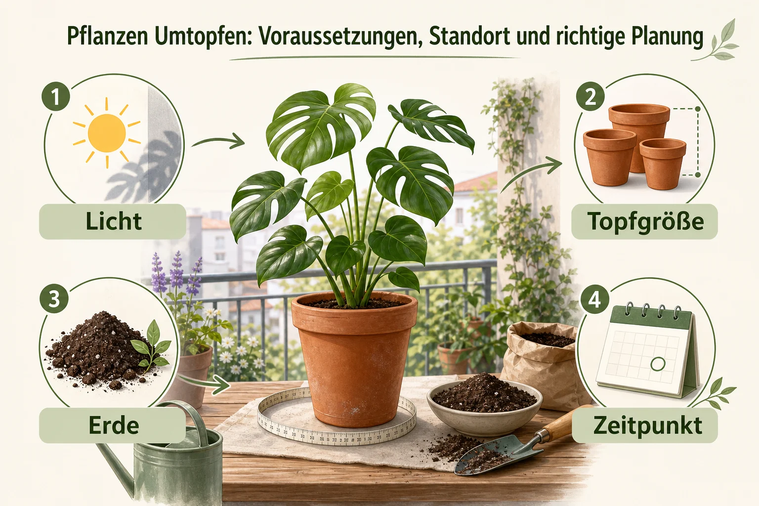 Infografik: Voraussetzungen, Standort und richtige Planung - Pflanzen Umtopfen Wann Wie Oft: Anleitung, Tipps und häufige Fehler