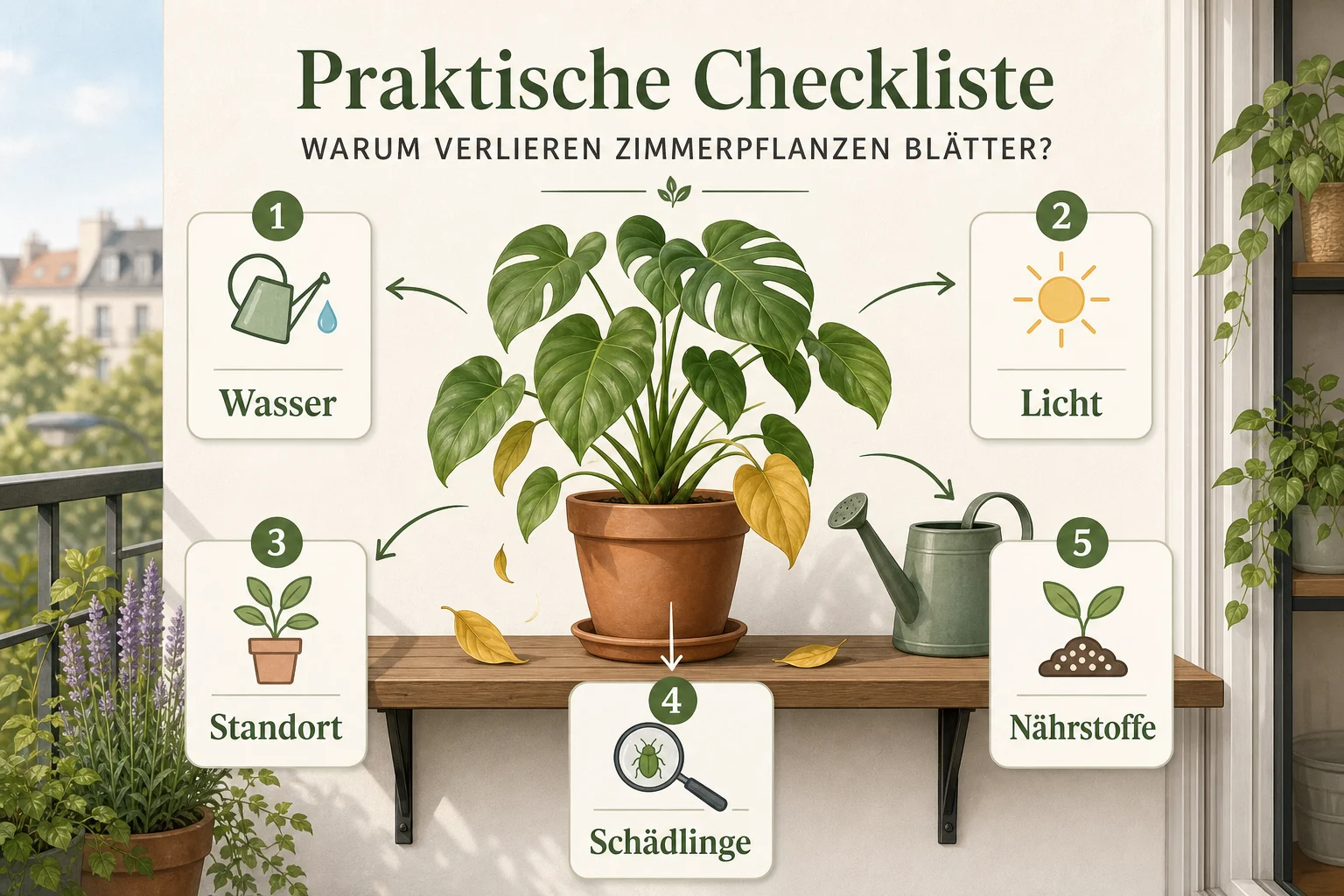 Infografik: Praktische Checkliste - Pflanzen Verliert Blätter Ursachen: Anleitung, Tipps und häufige Fehler
