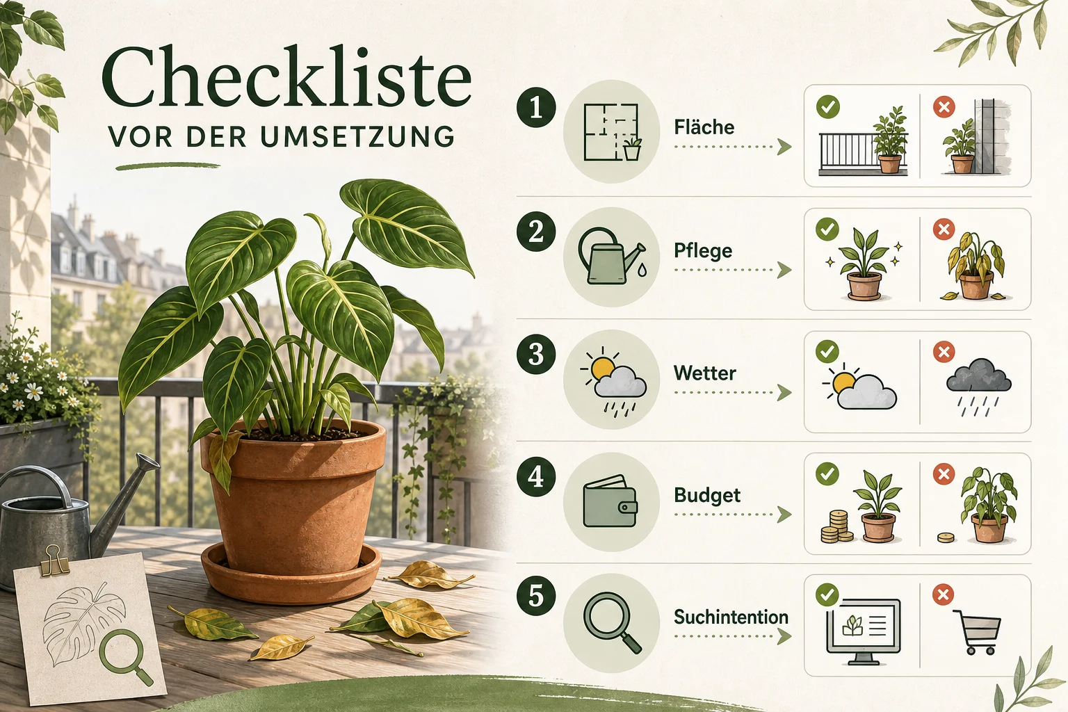 Infografik: Checkliste vor der Umsetzung - Pflanzen Verliert Blätter Ursachen: Anleitung, Tipps und häufige Fehler