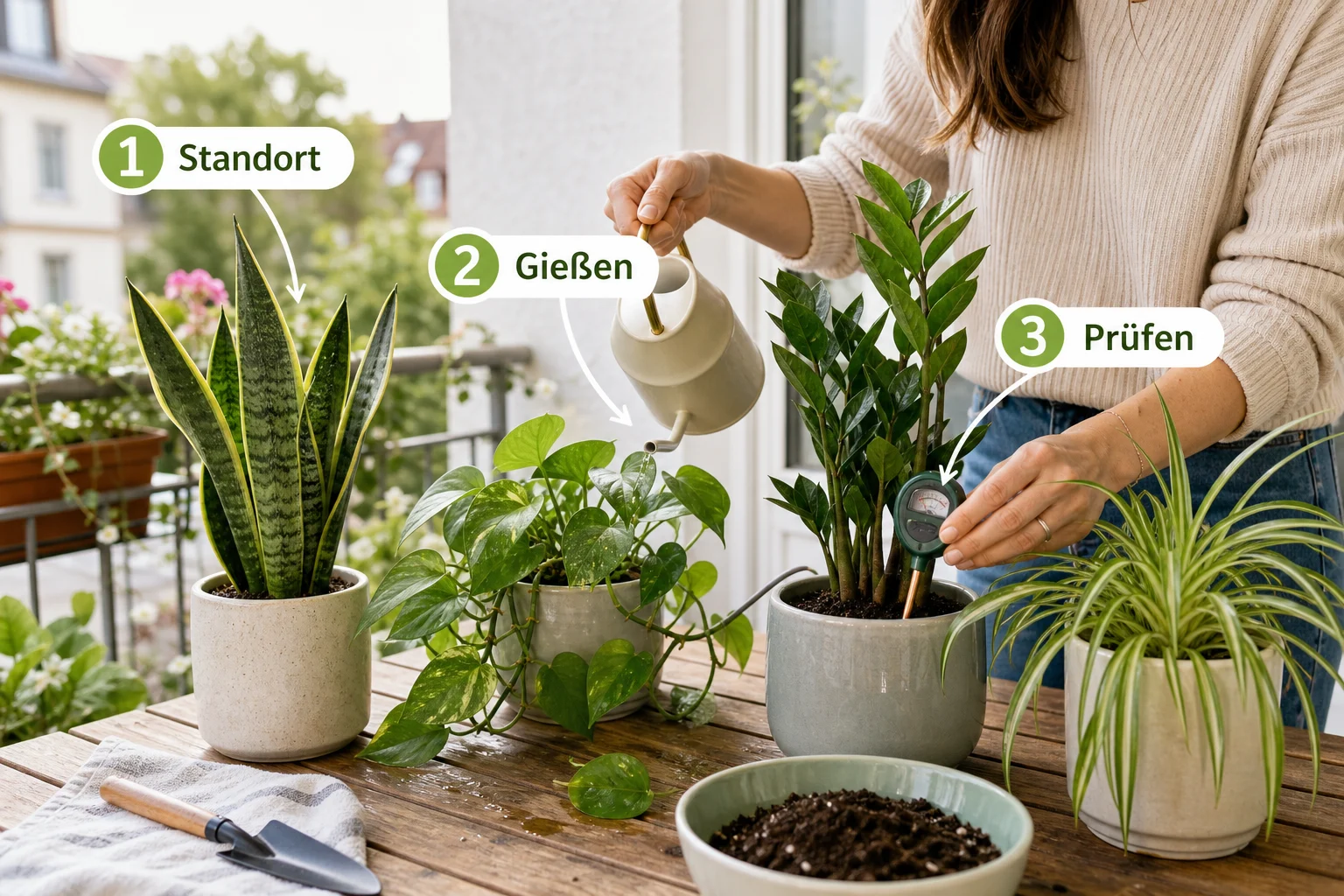 Erklärbild: Schritt-für-Schritt-Anleitung - Pflegeleichte Zimmerpflanzen Anfänger Robust: Anleitung, Tipps und häufige Fehler