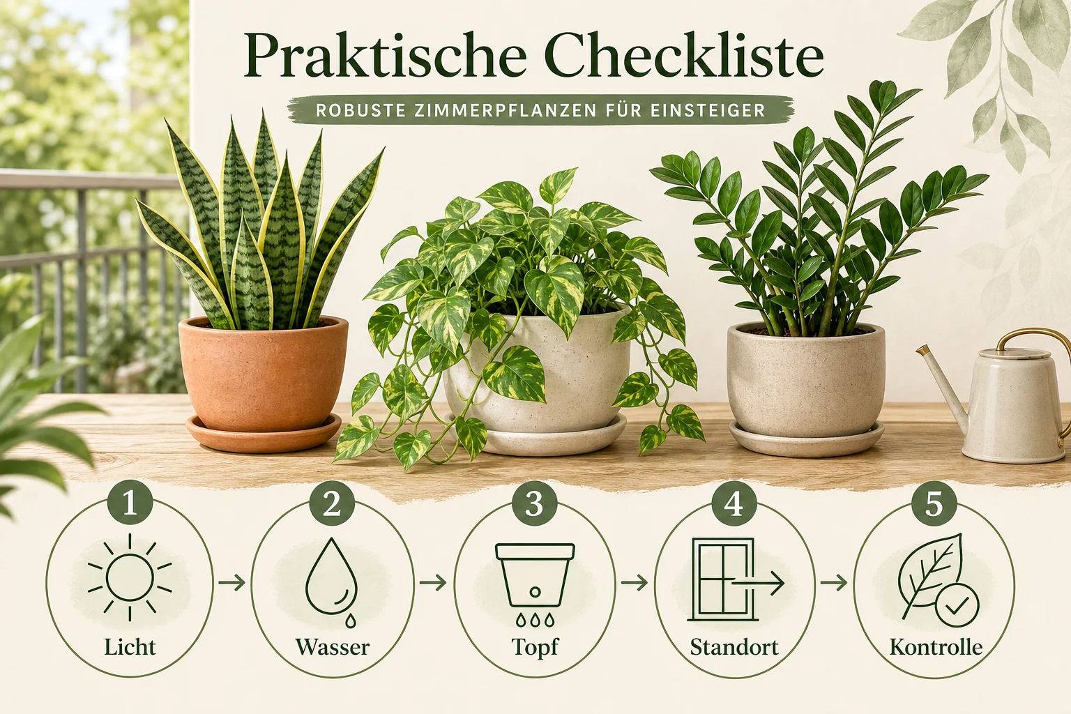 Infografik: Praktische Checkliste - Pflegeleichte Zimmerpflanzen Anfänger Robust: Anleitung, Tipps und häufige Fehler