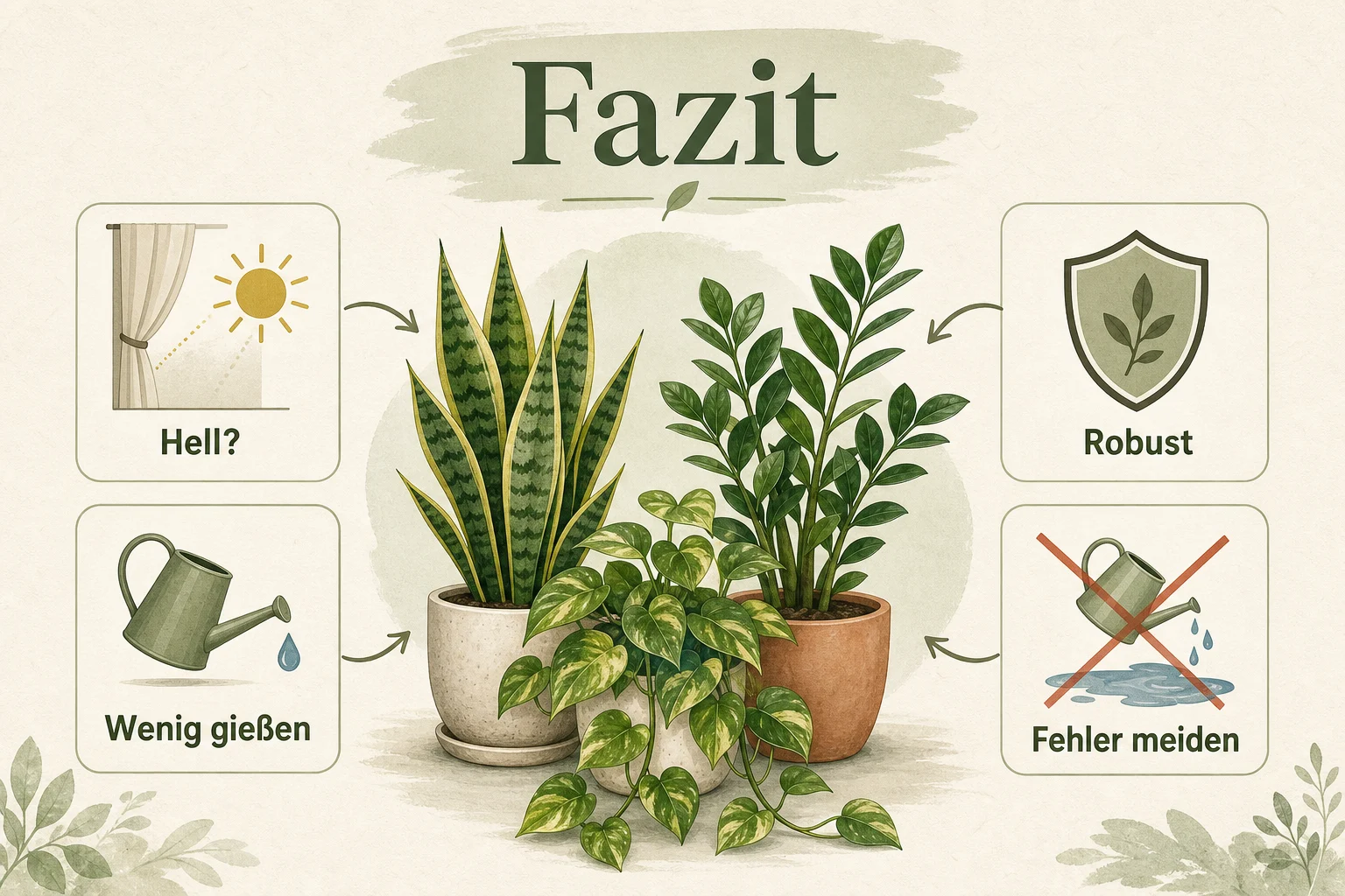 Infografik: Fazit - Pflegeleichte Zimmerpflanzen Anfänger Robust: Anleitung, Tipps und häufige Fehler