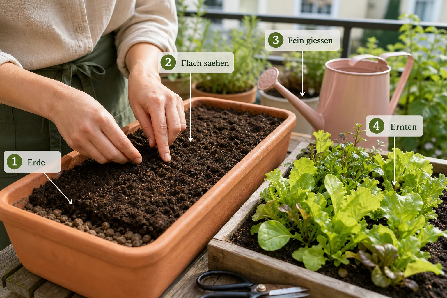 Erklärbild: Pflücksalat anbauen nachwachsen: Schritt-für-Schritt-Anleitung von der Aussaat bis zur Ernte - Pflücksalat anbauen nachwachsen: Anleitung, Tipps und häufige Fehler