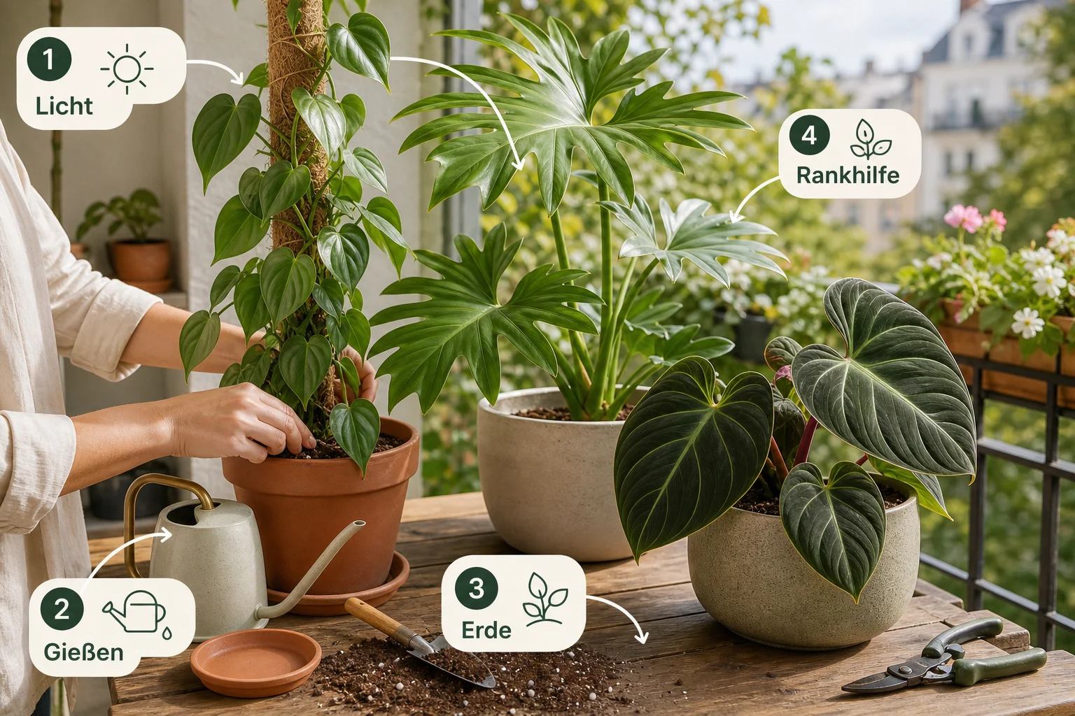 Infografik: Schritt-für-Schritt-Anleitung - Philodendron Pflege Arten Unterschiede: Anleitung, Tipps und häufige Fehler