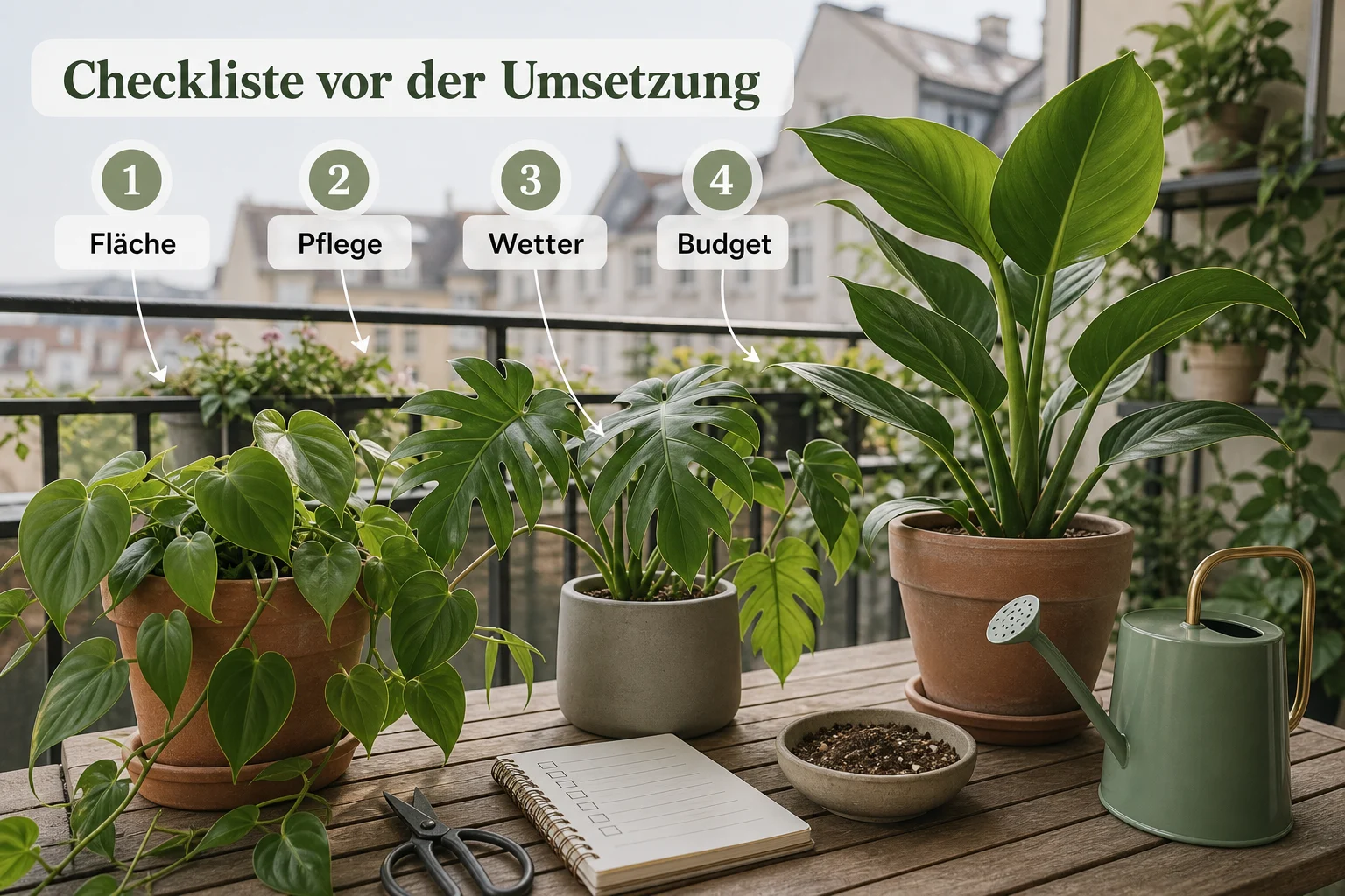 Infografik: Checkliste vor der Umsetzung - Philodendron Pflege Arten Unterschiede: Anleitung, Tipps und häufige Fehler