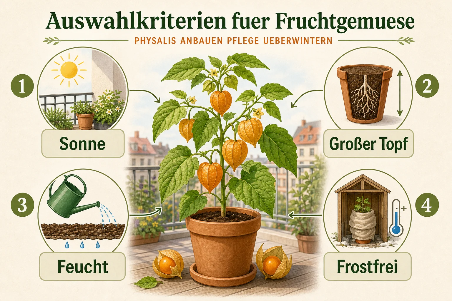 Infografik: Auswahlkriterien für Fruchtgemüse - Physalis Anbauen Pflege Überwintern: Anleitung, Tipps und häufige Fehler