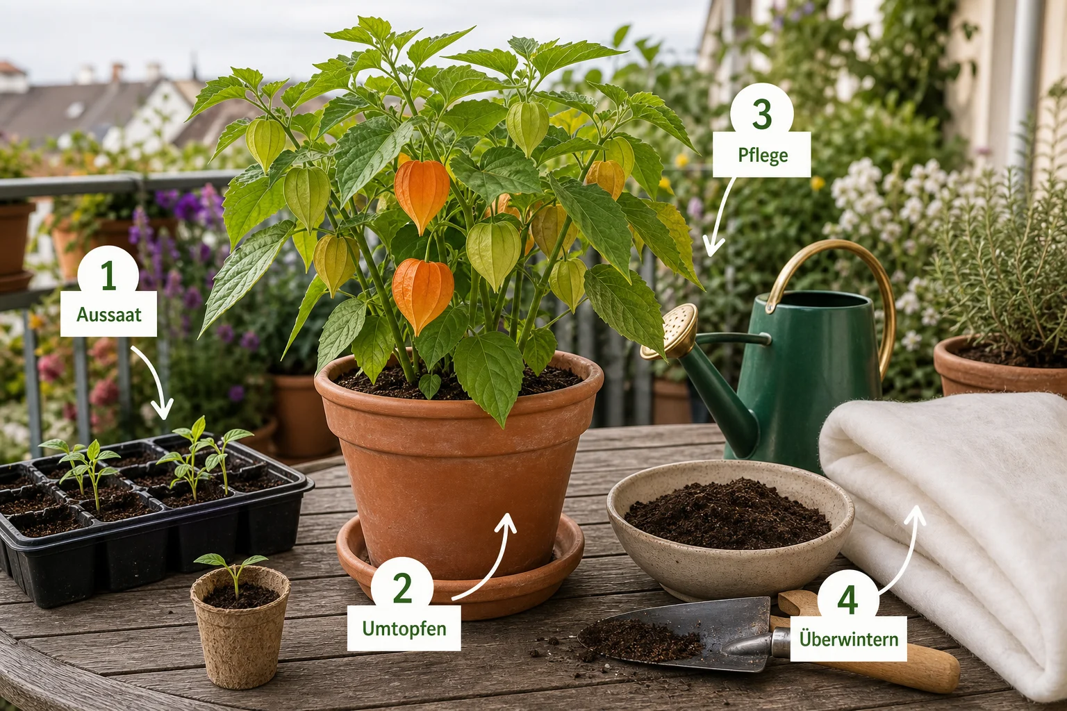 Erklärbild: Schritt-für-Schritt-Anleitung - Physalis Anbauen Pflege Überwintern: Anleitung, Tipps und häufige Fehler