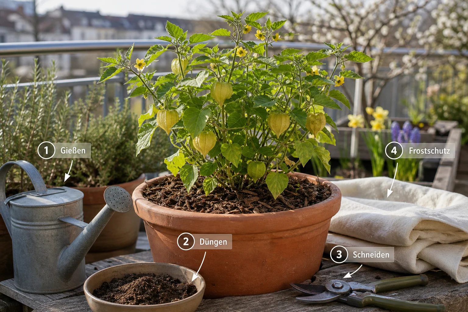 Erklärbild: Pflege, Timing und saisonale Besonderheiten - Physalis Anbauen Pflege Überwintern: Anleitung, Tipps und häufige Fehler