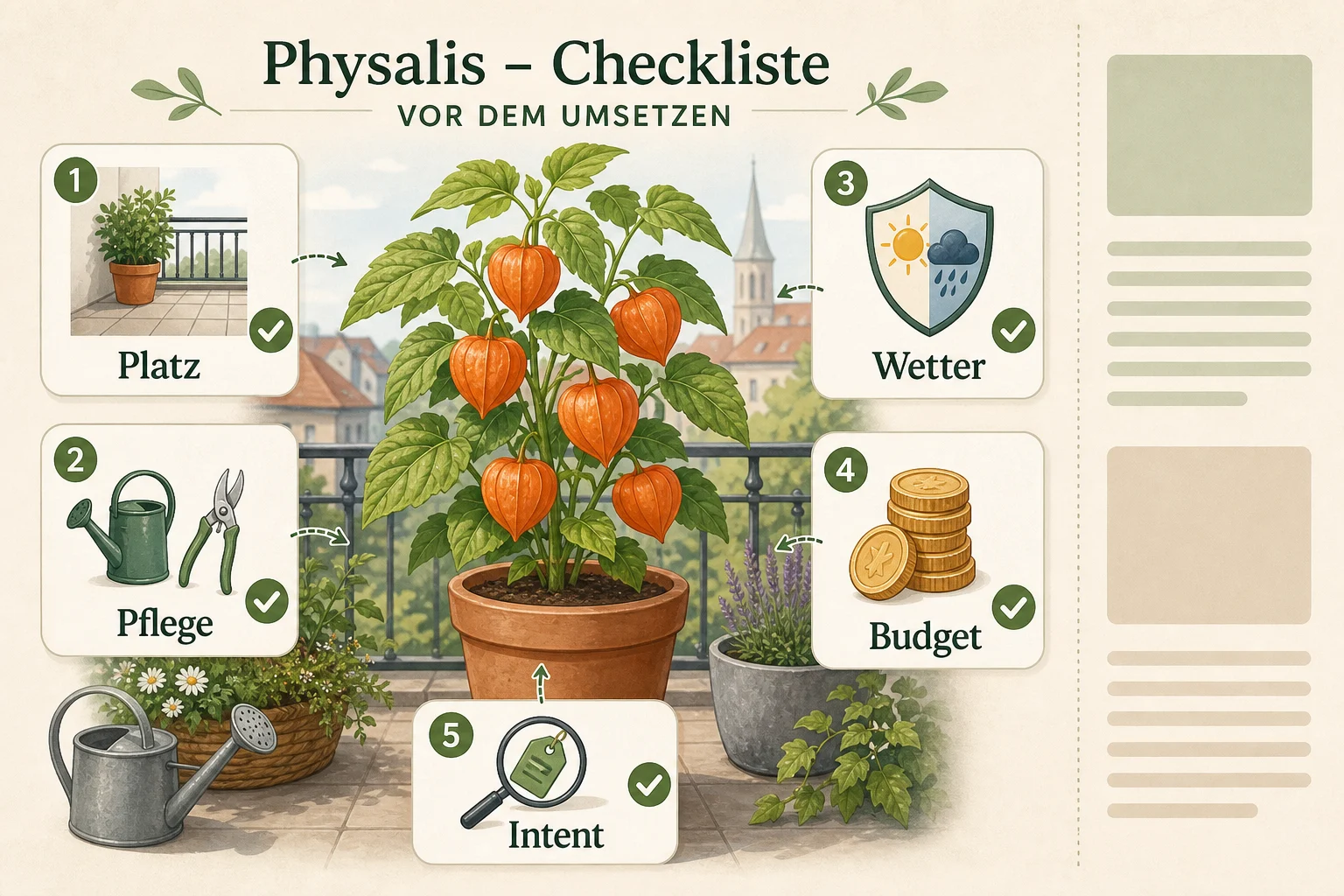 Infografik: Checkliste vor der Umsetzung - Physalis Anbauen Pflege Überwintern: Anleitung, Tipps und häufige Fehler