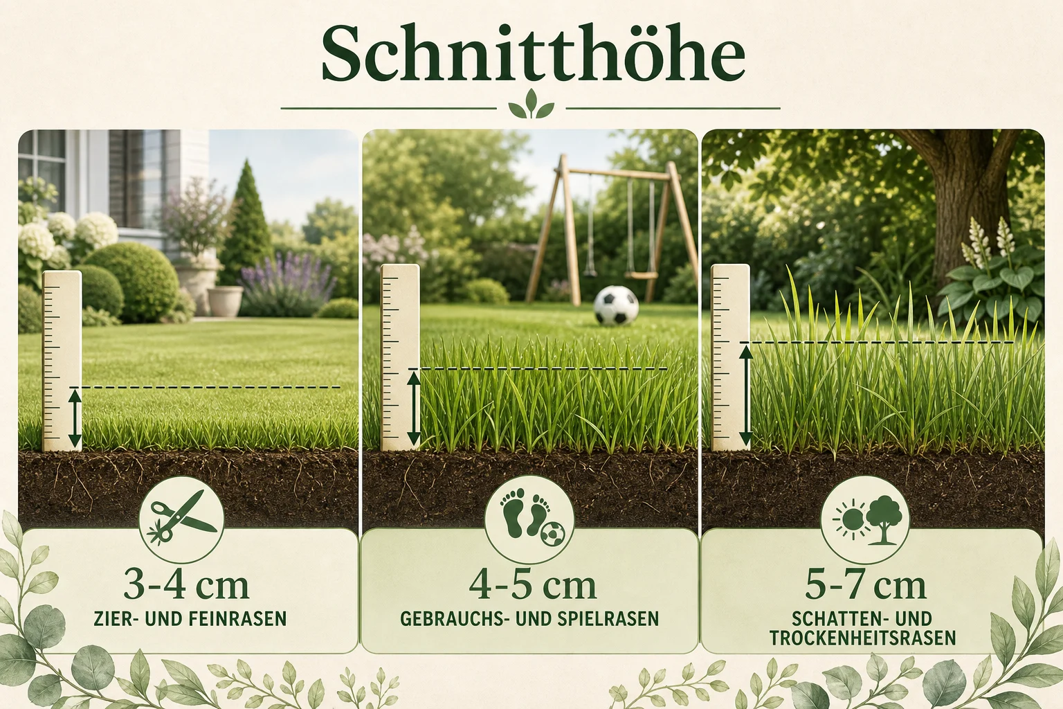 Infografik: Welche Schnitthöhe passt zu welchem Rasen? - Rasen Mähen Höhe Häufigkeit Tipps: Anleitung, Tipps und häufige Fehler