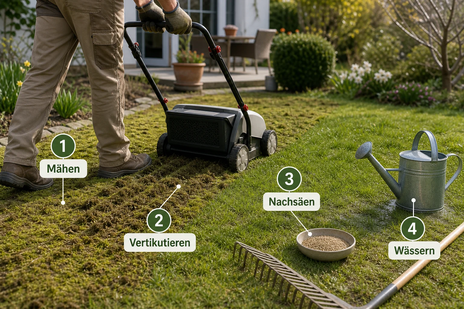 Infografik: Schritt-für-Schritt-Anleitung - Rasen Vertikutieren Wann Wie Oft: Anleitung, Tipps und häufige Fehler
