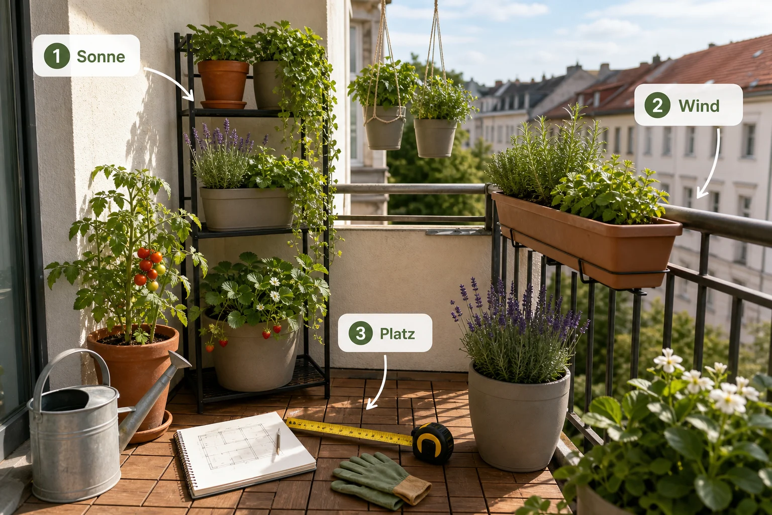 Infografik: Voraussetzungen, Standort und richtige Planung - Raumwunder Balkon Pflanzen Ideen: Anleitung, Tipps und häufige Fehler