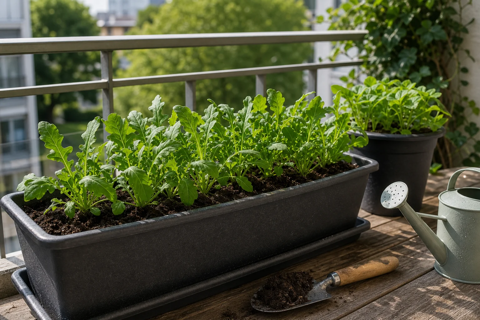 Foto: Standort, Gefäß und Erde für Rucola auf dem Balkon - Rucola anbauen, Balkon nutzen und richtig schneiden