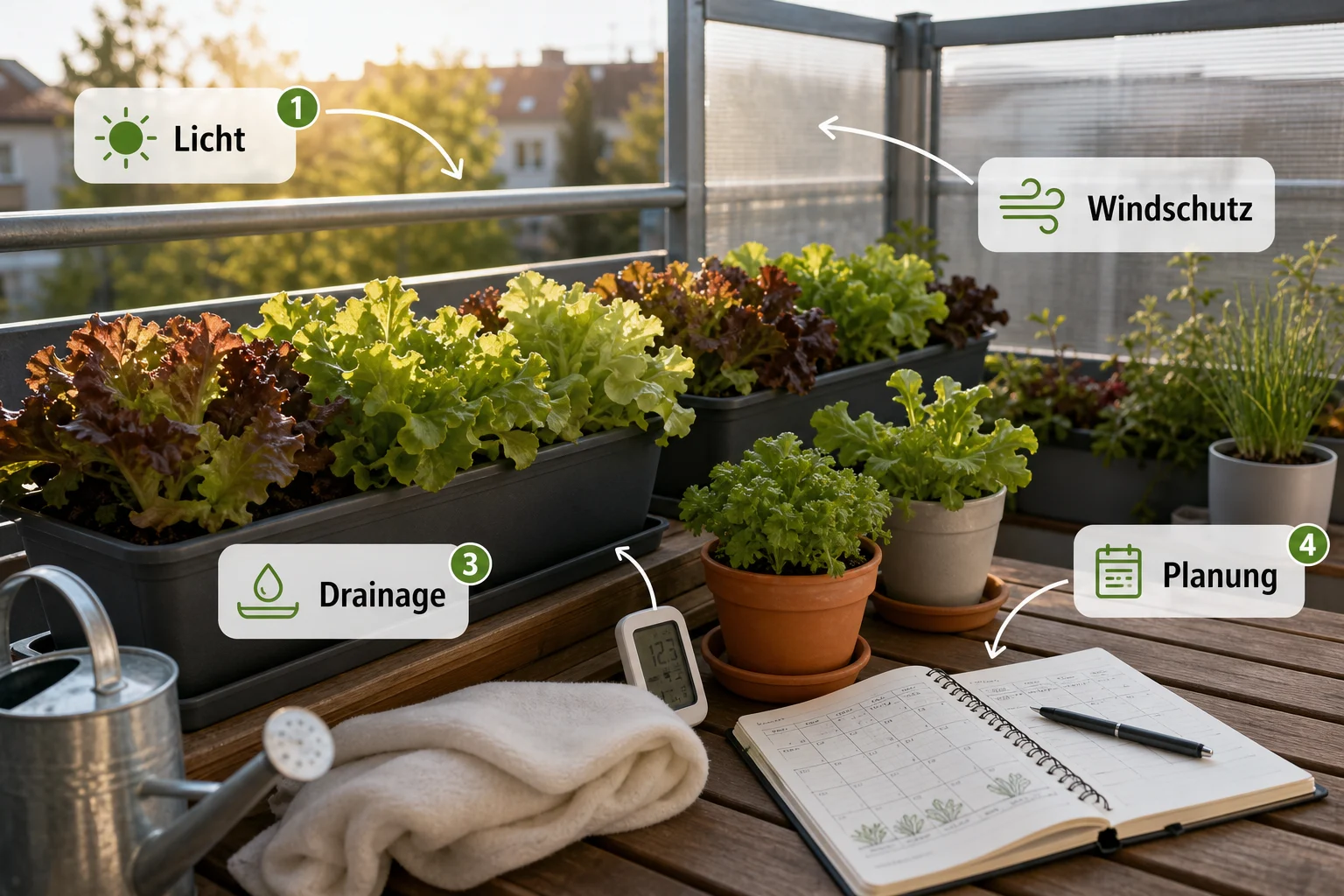 Infografik: Voraussetzungen, Standort und richtige Planung - Salat Anbauen Balkon Ganzjährig: Anleitung, Tipps und häufige Fehler