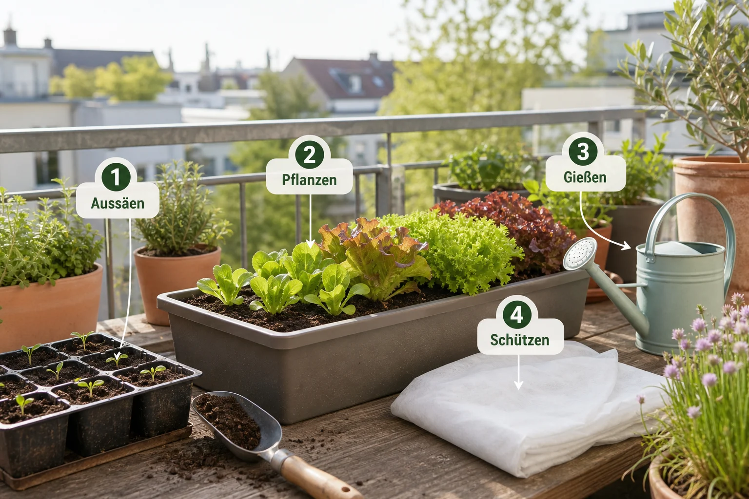 Infografik: Schritt-für-Schritt-Anleitung - Salat Anbauen Balkon Ganzjährig: Anleitung, Tipps und häufige Fehler